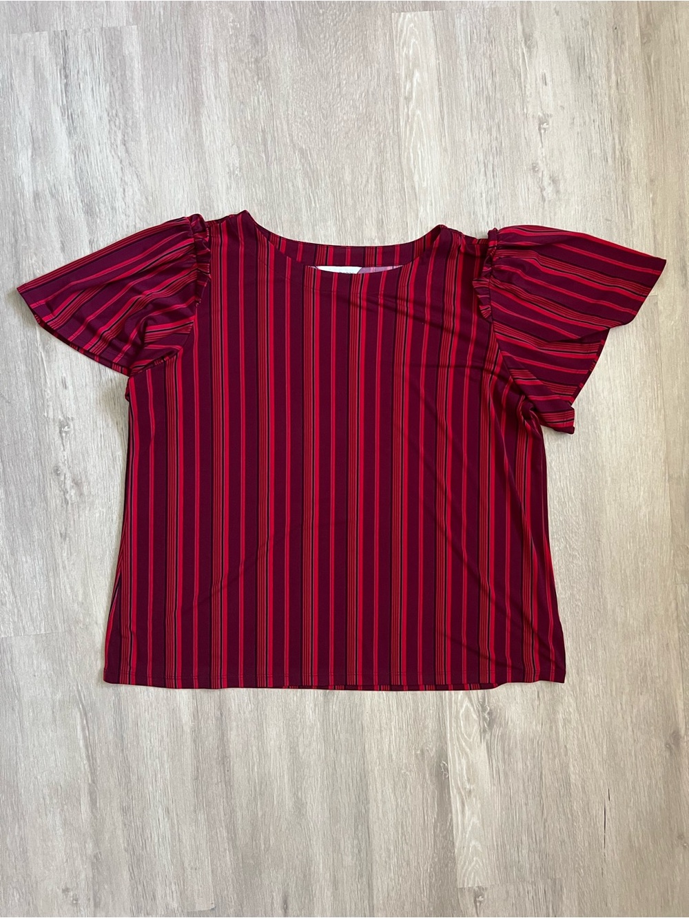 Liz Claiborne Red Striped Ruffle Flutter Sleeve Blouse XL